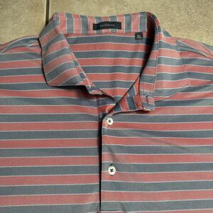 NICE Turtleson Performance Men's XL Pink Blue Striped Bella Collina Polo Shirt